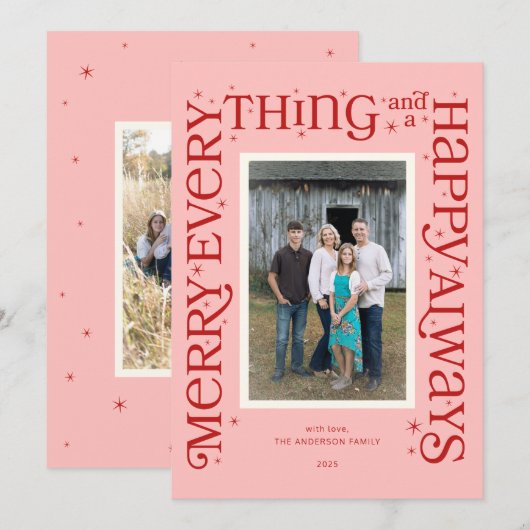 ピンクのMerry Everything and a Happy Always シーズンカード (正面/裏面)