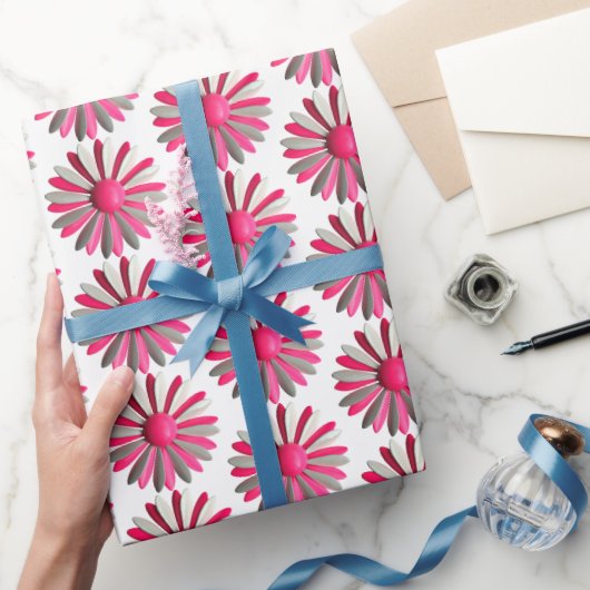 ピンクのMODデイジー花 春 夏 ガーデン ウェディング ラッピングペーパー (ギフト)