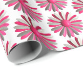 ピンクのMODデイジー花 春 夏 ガーデン ウェディング ラッピングペーパー (ロールコーナー)