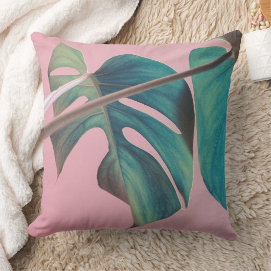 ピンクのMonstera クッション (ブランケット)
