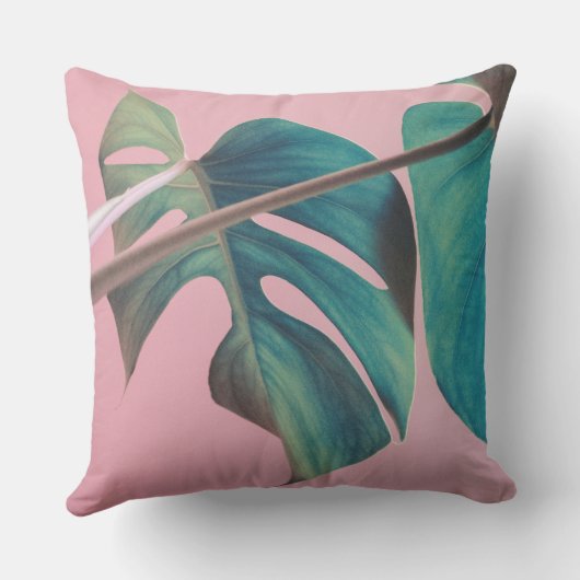 ピンクのMonstera クッション (裏面)