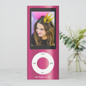 ピンクのMP3ミュージックプレーヤー 誕生日 招待状 (スタンド正面)