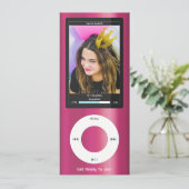 ピンクのMP3ミュージックプレーヤーIIの誕生日 招待状 (スタンド正面)