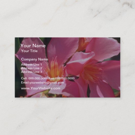 ピンクのNeriumのオレアンダーの花 名刺 (正面)