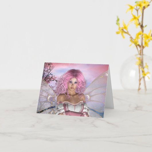 ピンクのnotecard カード (黄色い花)