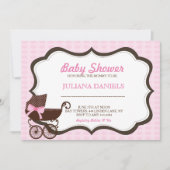 ピンクのPramベビーシャワー招待状 招待状 (正面)