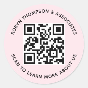 ピンクのQRコードスタンプ丸いビジネス名ラベル ラウンドシール