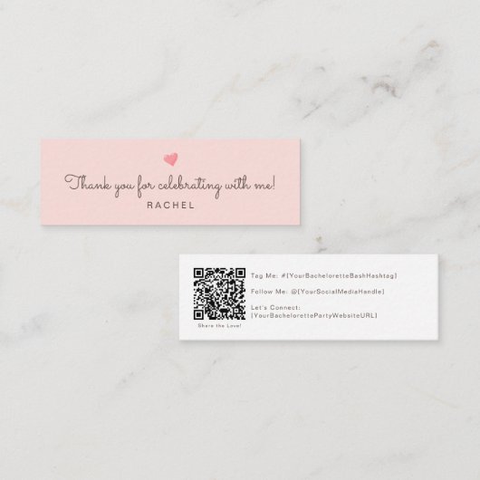ピンクのqrコードソーシャルメディアバチェロレッテカード スキニー名刺 (正面/裏面)