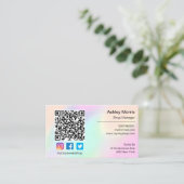 ピンクのQRコードロゴソーシャルメディアOnline Blue 名刺 (スタンド正面)