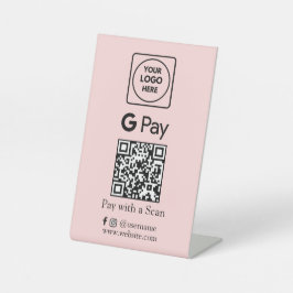 ピンクのQRコード | Google Pay 非接触決済 台座サイン