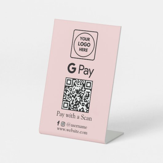 ピンクのQRコード | Google Pay 非接触決済 台座サイン (正面)