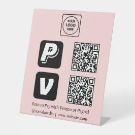 ピンクのQRコード | Venmo PayPalロゴ スキャンして支払う 台座サイン