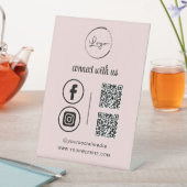 ピンクのQR Connect With Usビジネスロゴソーシャルメディア 台座サイン (インサイチュ)