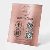 ピンクのQR Connect With Usビジネスロゴソーシャルメディア 台座サイン (正面)