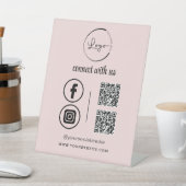ピンクのQR Connect With Usビジネスロゴソーシャルメディア 台座サイン (インサイチュ)