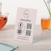 ピンクのQR Connect With Usビジネスロゴソーシャルメディア 台座サイン (インサイチュ)