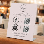 ピンクのQR Connect With Usビジネスロゴソーシャルメディア 台座サイン