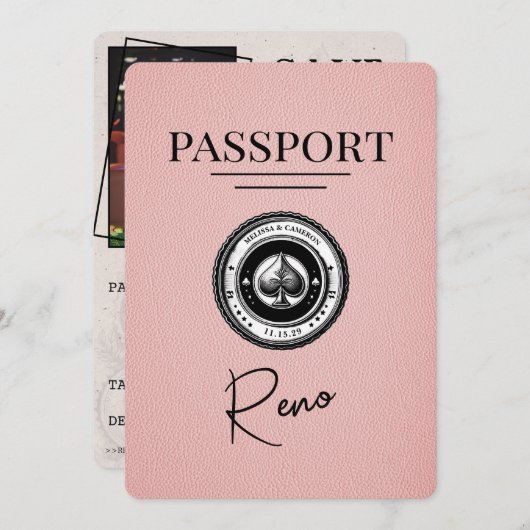 ピンクのReno Passport日付の保存 セーブザデート (正面/裏面)