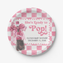 ピンクのShe's Ready to Pop ベビーシャワー ペーパープレート