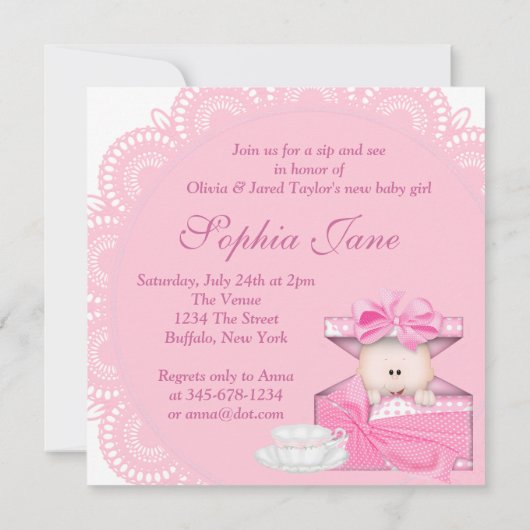 ピンクのsipと参照ベビーガールシャワー 招待状 (裏面)