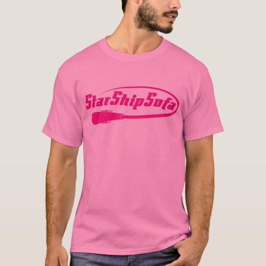 ピンクのStarShipSofaの文字のマゼンタ Tシャツ (正面)