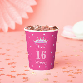 ピンクのSweet 16 バースデー 紙コップ