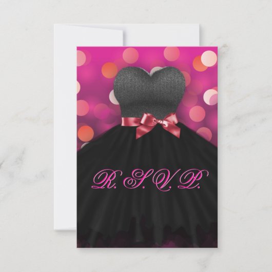 ピンクのSweet sixteenの黒の服の誕生日RSVP 出欠カード (正面)