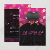 ピンクのSweet sixteenの黒の服の誕生日RSVP 出欠カード (正面/裏面)