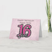 ピンクのSweet sixteenパーソナライズされた誕生日カード カード (正面)
