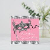 ピンクのSweet sixteenマスカレードパーティの招待状 招待状 (スタンド正面)