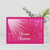 ピンクのSweet sixteen蝶と星 招待状 (スタンド正面)