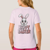 ピンクのTシャツ　イースターの幸せな白いうさぎ Tシャツ (裏面)