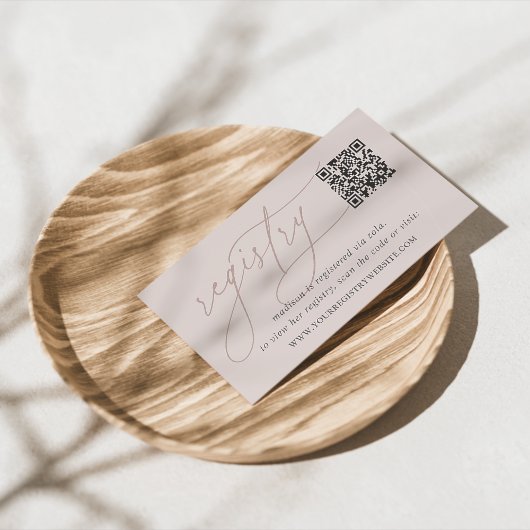 ピンクのTaupeスクリプトブライダルまたはベビーシャワー登録 エンクロージャーカード