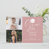 ピンクのThen And Now 2写真 卒業パーティー 招待状 (スタンド正面)