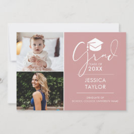 ピンクのThen And Now 2写真 卒業パーティー 招待状