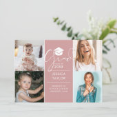 ピンクのThen And Now 4枚の写真を使った卒業パーティー 招待状 (スタンド正面)