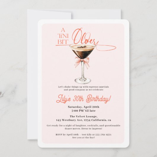 ピンクのTiniビット年上エスプレッソMartini 30th Birthday 招待状 (正面)