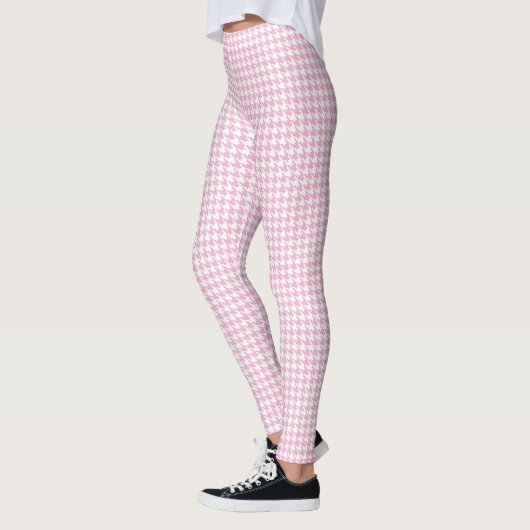 ピンクのWhite Pied De Poule Houndstooth レギンス (左)