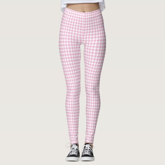 ピンクのWhite Pied De Poule Houndstooth レギンス (正面)