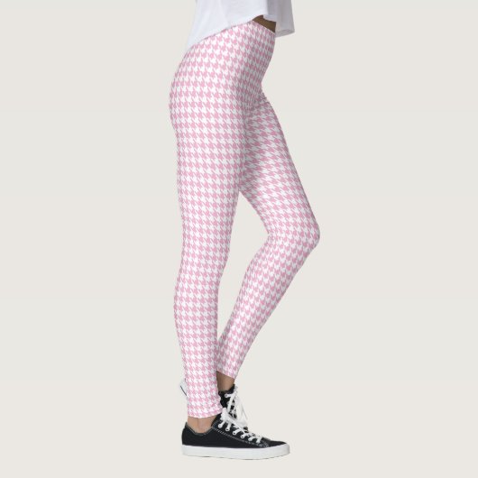 ピンクのWhite Pied De Poule Houndstooth レギンス (右)