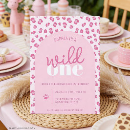 ピンクのWild Oneガール1歳の誕生日招待状 招待状