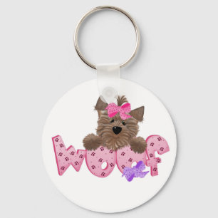 ピンクのWoof犬 キーホルダー