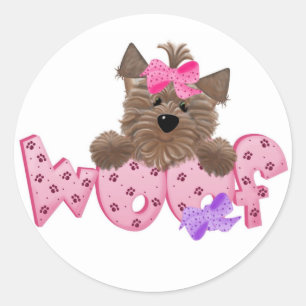 ピンクのWoof犬 ラウンドシール