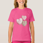ピンクのXOXOヒョウ柄ハート Tシャツ (正面)