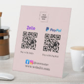 ピンクのZelle PayPal QRコードスキャン決済スタンド 台座サイン (インサイチュ)