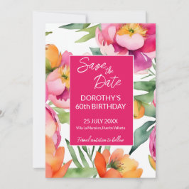 ピンクはっきりしたがかったオレンジ色の夏の花の誕生日パーティー セーブザデート