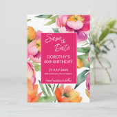 ピンクはっきりしたがかったオレンジ色の夏の花の誕生日パーティー セーブザデート (スタンド正面)