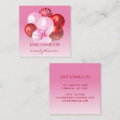 ピンクはっきりしたがかった赤いモノグラムの風船 スクエア名刺 (正面/裏面)