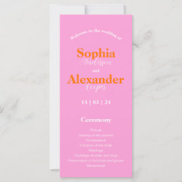 ピンクはっきりしたとオレンジのカラフル結婚式 プログラム