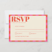 ピンクはっきりしたとオレンジのチェッカーボードパター結婚ン 出欠カード (正面)